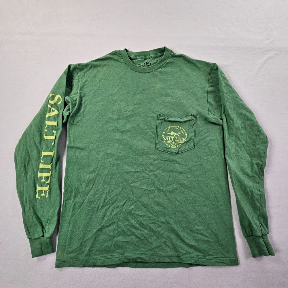 Salt Life Salty Times Ahead Green Long Sleeve Cotton T-Shirt Men's S